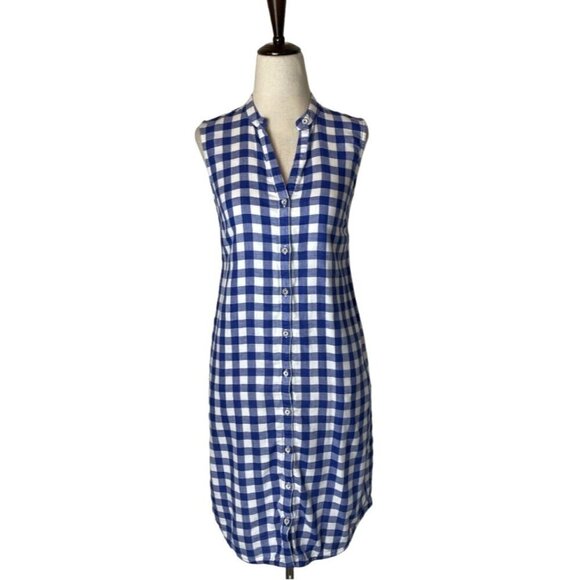 Tommy Bahama Blue And White Gingham Print Button Front Sleeveless Dress Size XXS - Picture 2 of 11